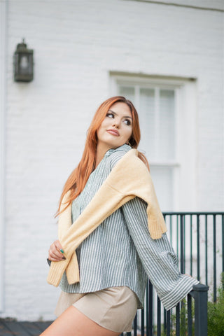 Green Striped Button Up Blouse