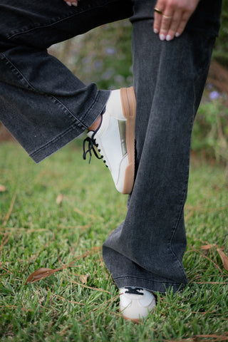 Cream & Leopard Mesh Detail Court Sneakers