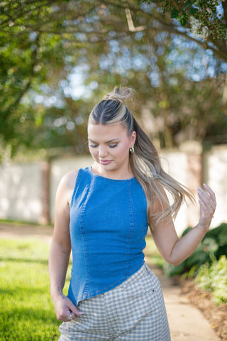Medium Wash Asymmetrical Denim Top