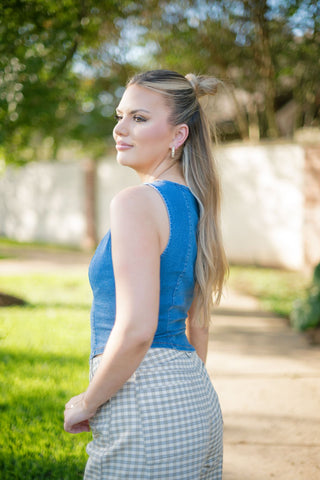 Medium Wash Asymmetrical Denim Top