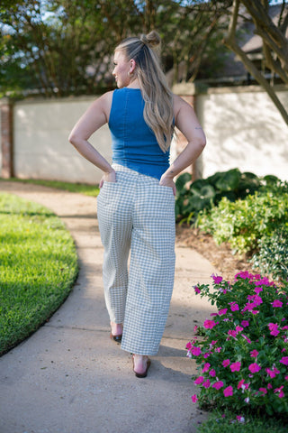 Olive Gingham Barrel Jeans