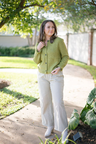 Taupe Gingham Elastic Waist Pants