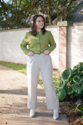 Taupe Gingham Elastic Waist Pants