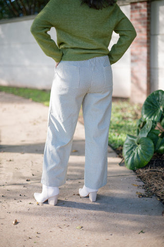 Taupe Gingham Elastic Waist Pants