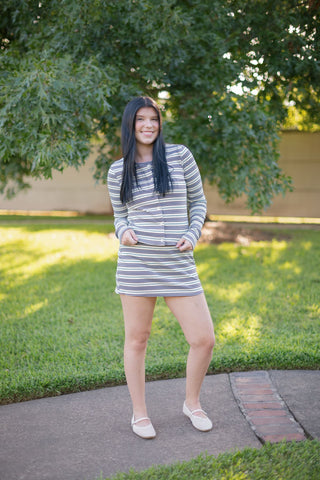 Blue Striped Top & Skort Knit Set