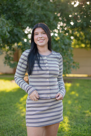 Blue Striped Top & Skort Knit Set