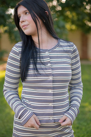 Blue Striped Top & Skort Knit Set