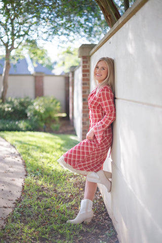 Red Plaid Set Midi Skirt