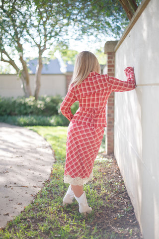 Red Plaid Set Midi Skirt