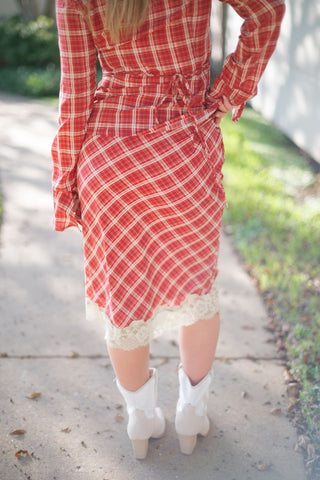 Red Plaid Set Midi Skirt