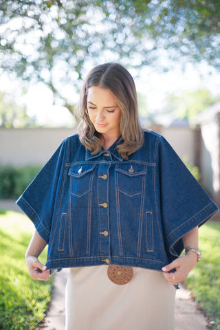 Dark Wash Denim Cape Top