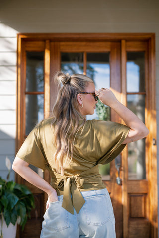 Moss Short Sleeve Tie Waist Tee