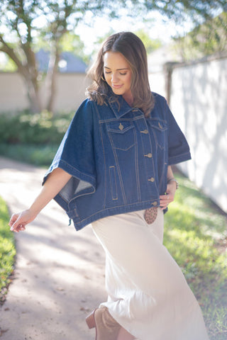 Dark Wash Denim Cape Top