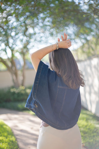 Dark Wash Denim Cape Top