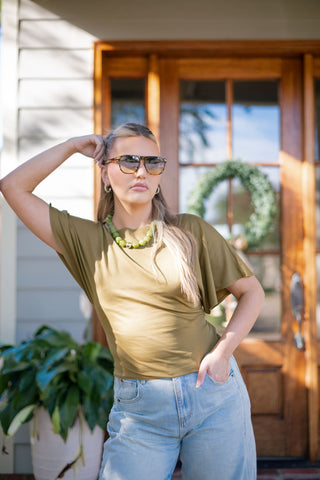 Moss Short Sleeve Tie Waist Tee