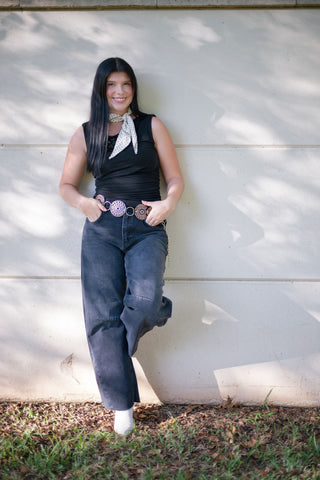 Black Ruched Waist Top