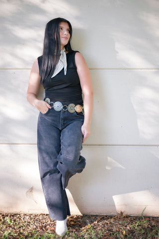 Black Ruched Waist Top
