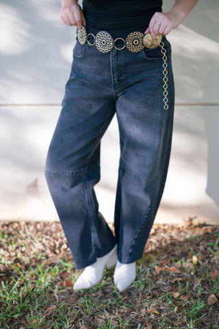 Black Raw Hem Barrel Jeans
