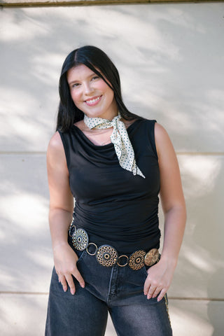 Black Ruched Waist Top