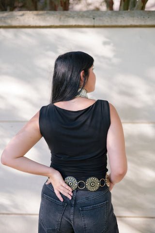 Black Ruched Waist Top