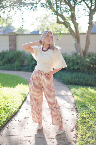 Cream Short Sleeve Tie Waist Tee