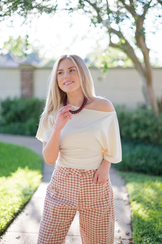 Cream Short Sleeve Tie Waist Tee