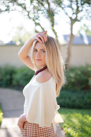 Cream Short Sleeve Tie Waist Tee
