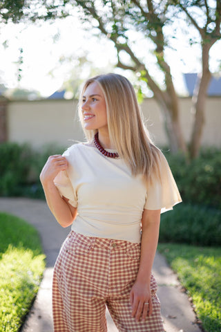 Cream Short Sleeve Tie Waist Tee