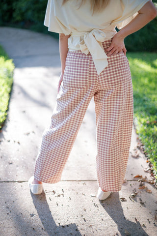 Brick Red Gingham Barrel Jeans