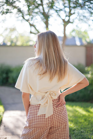 Cream Short Sleeve Tie Waist Tee