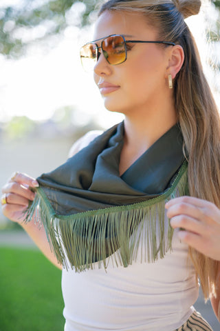 Green Satin Fringe Bandana Scarf