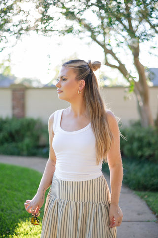 White Scoop Neck Ribbed Tank Top