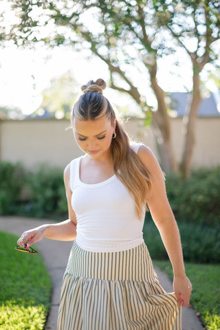 White Scoop Neck Ribbed Tank Top