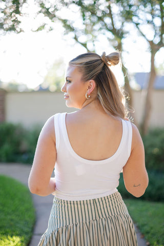 White Scoop Neck Ribbed Tank Top