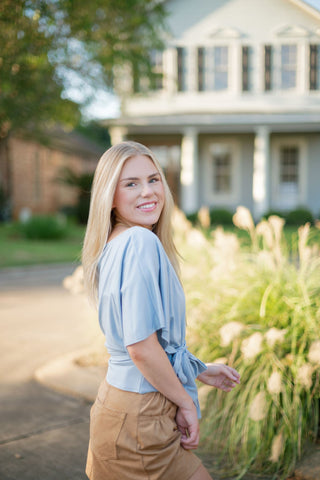 Blue Short Sleeve Tie Waist Tee