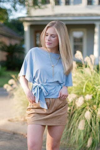 Blue Short Sleeve Tie Waist Tee