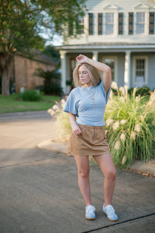 Camel Suede Pleated Mini Skort