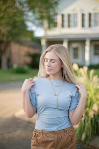 Blue Short Sleeve Tie Waist Tee