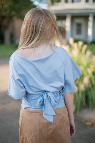 Blue Short Sleeve Tie Waist Tee