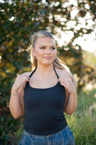 Black Halter Neck Tank Top