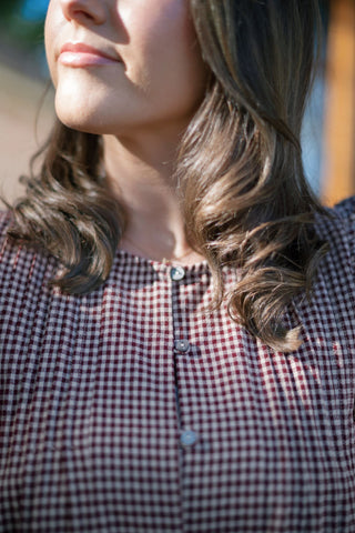 Clara Burgundy Gingham Babydoll Top