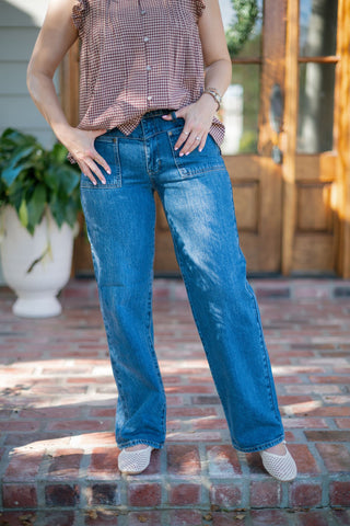 Dark Wash Square Pocket Straight Jeans