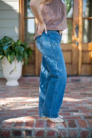 Dark Wash Square Pocket Straight Jeans
