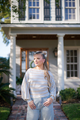 Yellow Striped Dolman Sleeve Knit Top