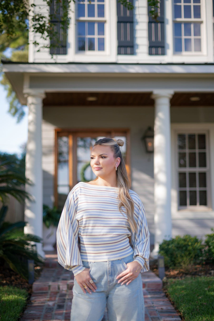 Yellow Striped Dolman Sleeve Knit Top