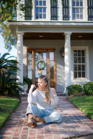 Yellow Striped Dolman Sleeve Knit Top