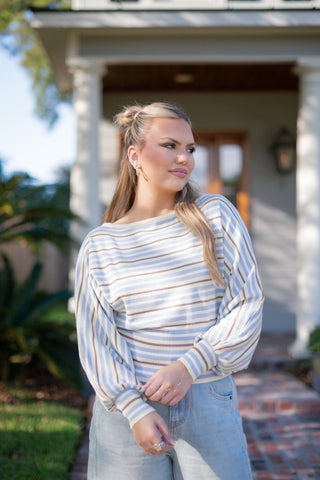Yellow Striped Dolman Sleeve Knit Top