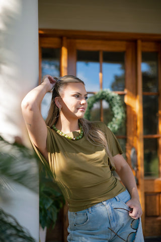 Moss Short Sleeve Tie Waist Tee