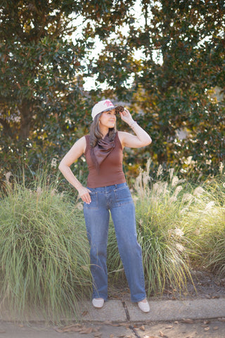 Brown Scoop Neck Ribbed Tank Top