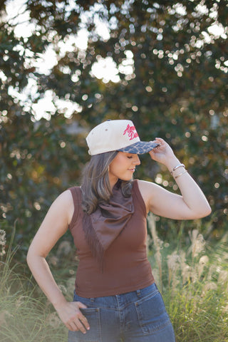 Brown Scoop Neck Ribbed Tank Top